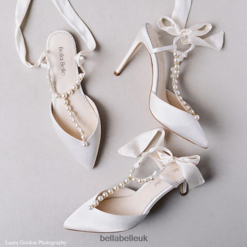 Bella Belle LULU T-Strap Crystal andPearl Flats for Wedding with Ankle Bow 2680269