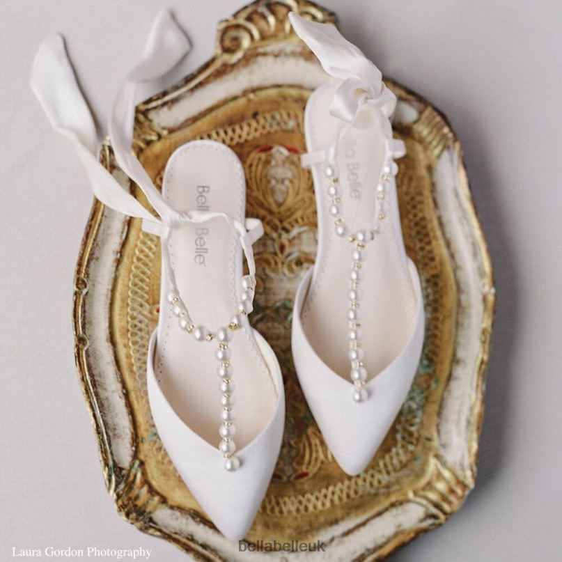 Bella Belle LULU T-Strap Crystal andPearl Flats for Wedding with Ankle Bow 2680269