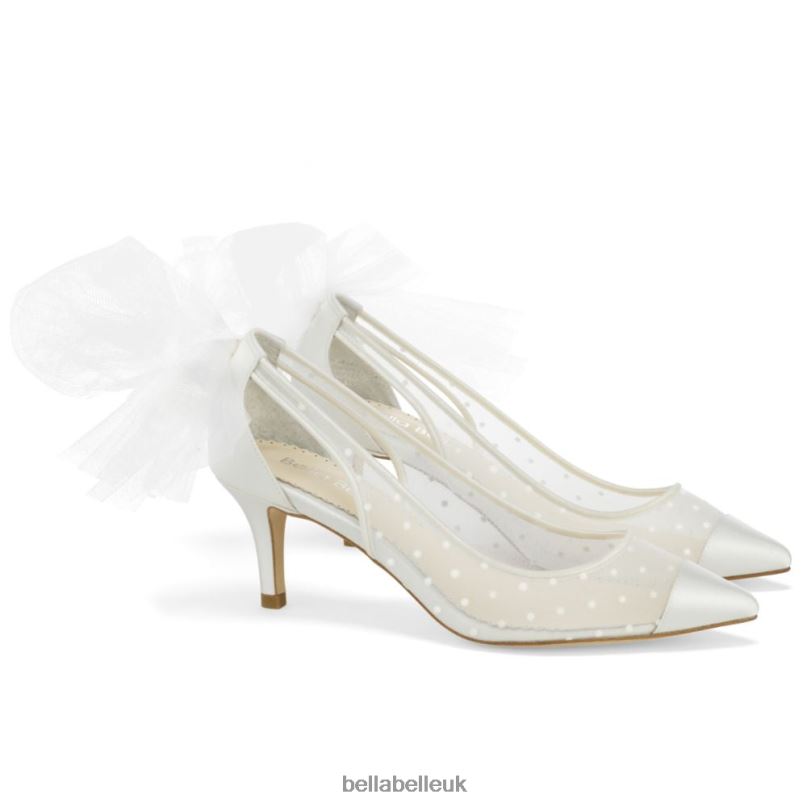 Bella Belle MAGGIE Ivory Polka Dot Kitten Slingback Heels 2680280