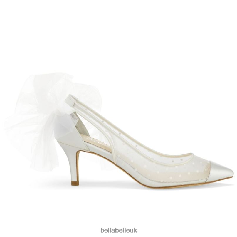 Bella Belle MAGGIE Ivory Polka Dot Kitten Slingback Heels 2680280