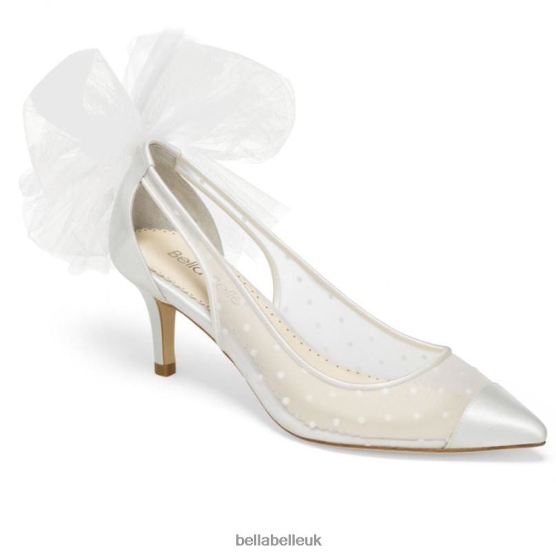 Bella Belle MAGGIE Ivory Polka Dot Kitten Slingback Heels 2680280