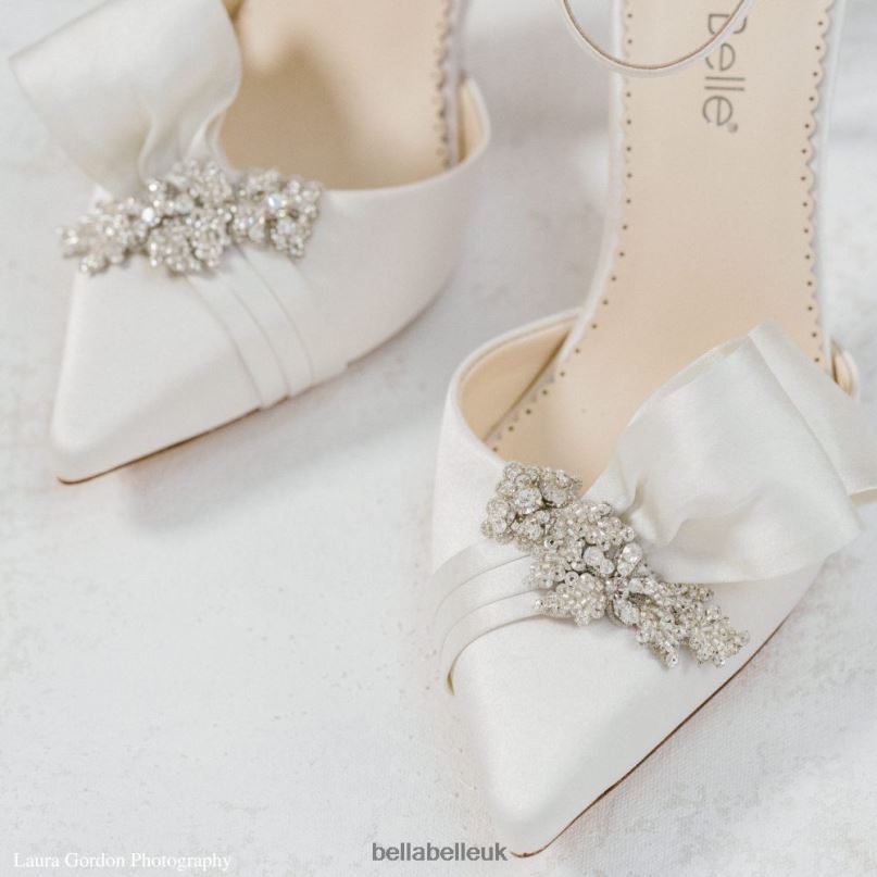 Bella Belle MARGO Ivory Crystal Flower Embellished Block Heels 2680284