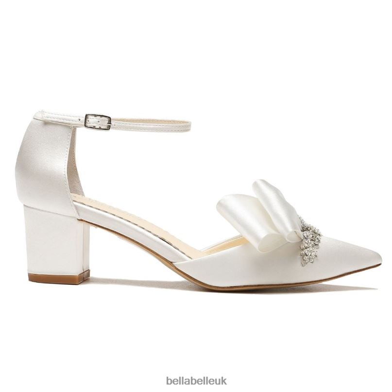 Bella Belle MARGO Ivory Crystal Flower Embellished Block Heels 2680284