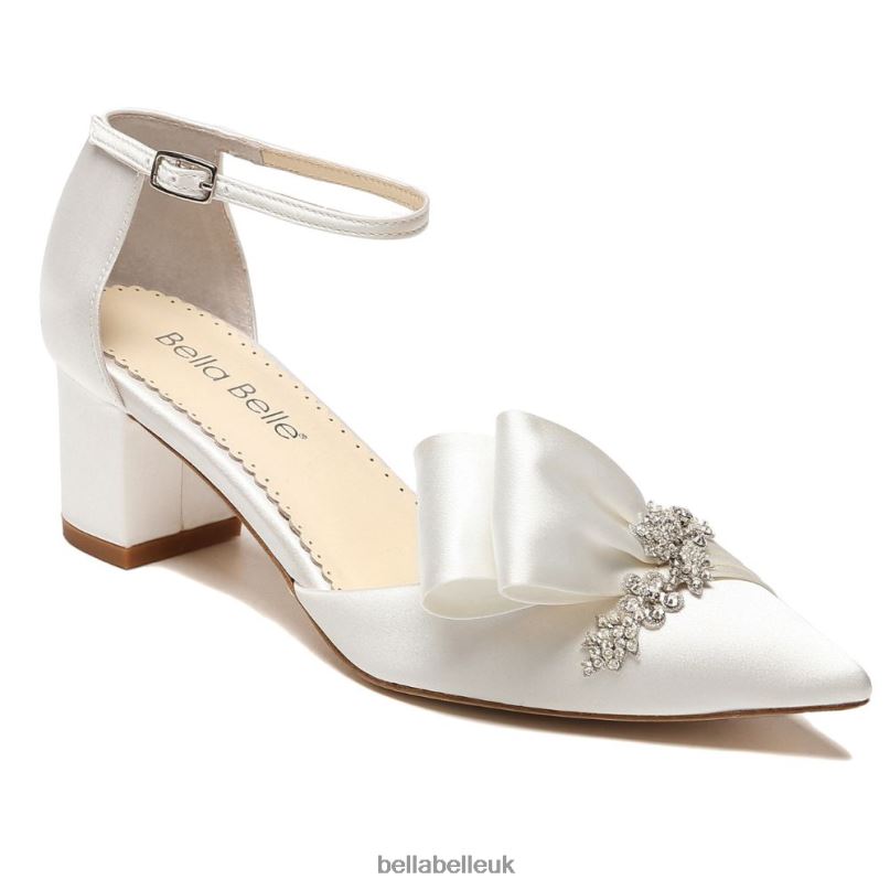 Bella Belle MARGO Ivory Crystal Flower Embellished Block Heels 2680284