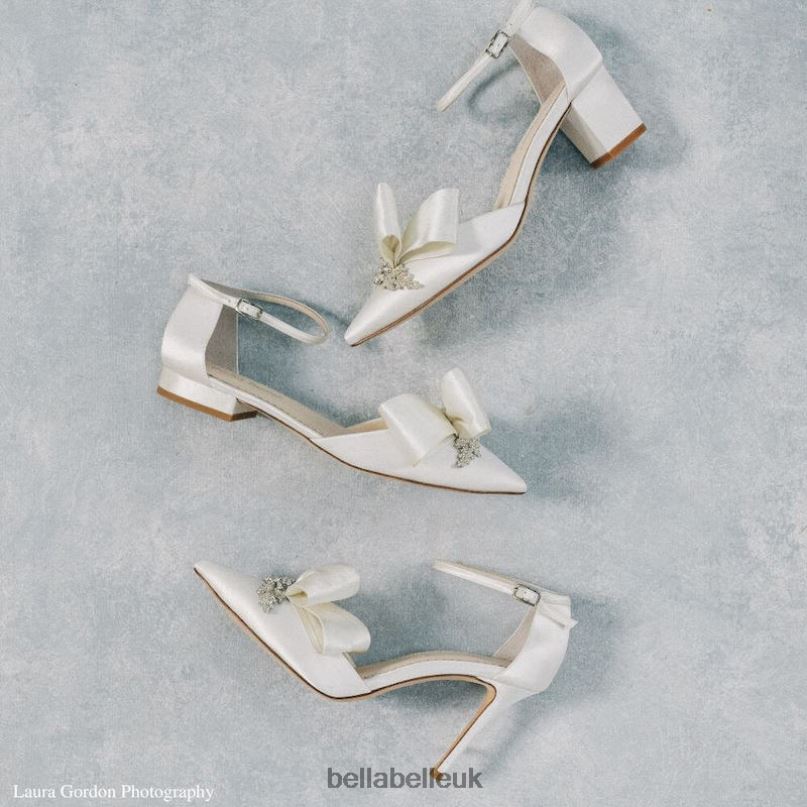 Bella Belle MARGO Ivory Crystal Flower Embellished Block Heels 2680284