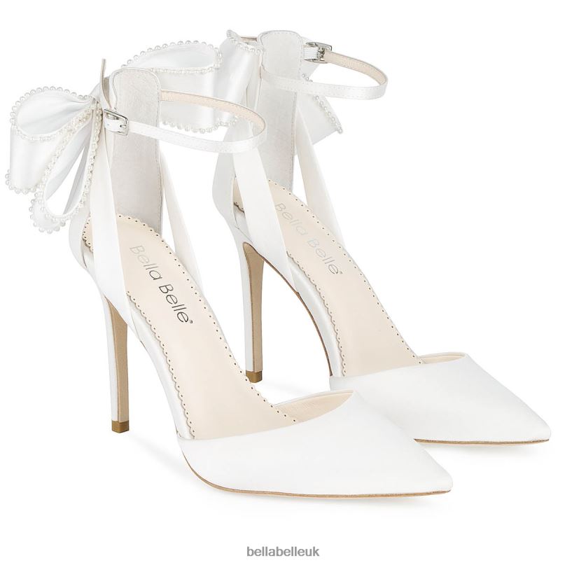 Bella Belle MIRABELLE Ivory Ankle Strap Pearl Bow Heels 2680282