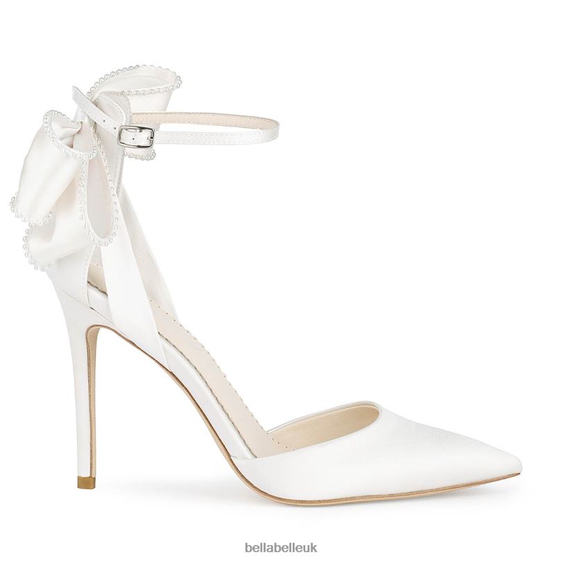 Bella Belle MIRABELLE Ivory Ankle Strap Pearl Bow Heels 2680282