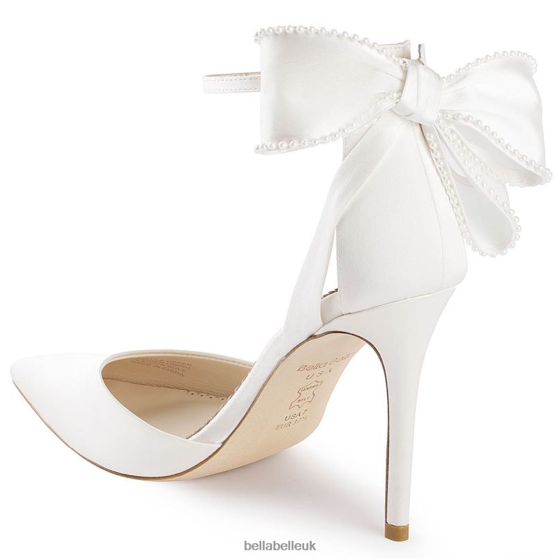 Bella Belle MIRABELLE Ivory Ankle Strap Pearl Bow Heels 2680282