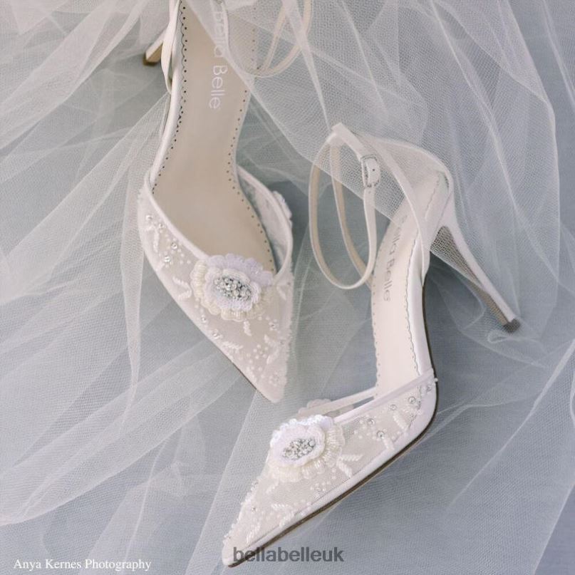 Bella Belle NORAH IVORY Ivory Wedding Shoes with Flowers of Sequined Petals 2680261