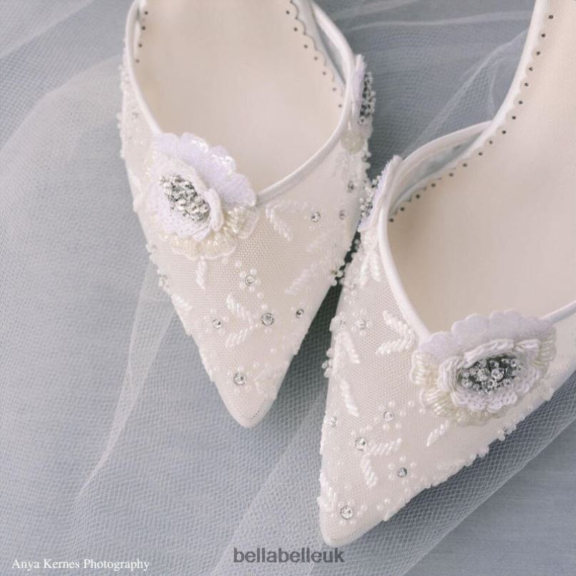 Bella Belle NORAH IVORY Ivory Wedding Shoes with Flowers of Sequined Petals 2680261
