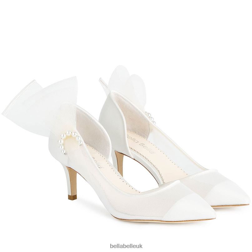 Bella Belle RAE Pearl Accent Closed Toe Ivory Kitten Heels 26802111