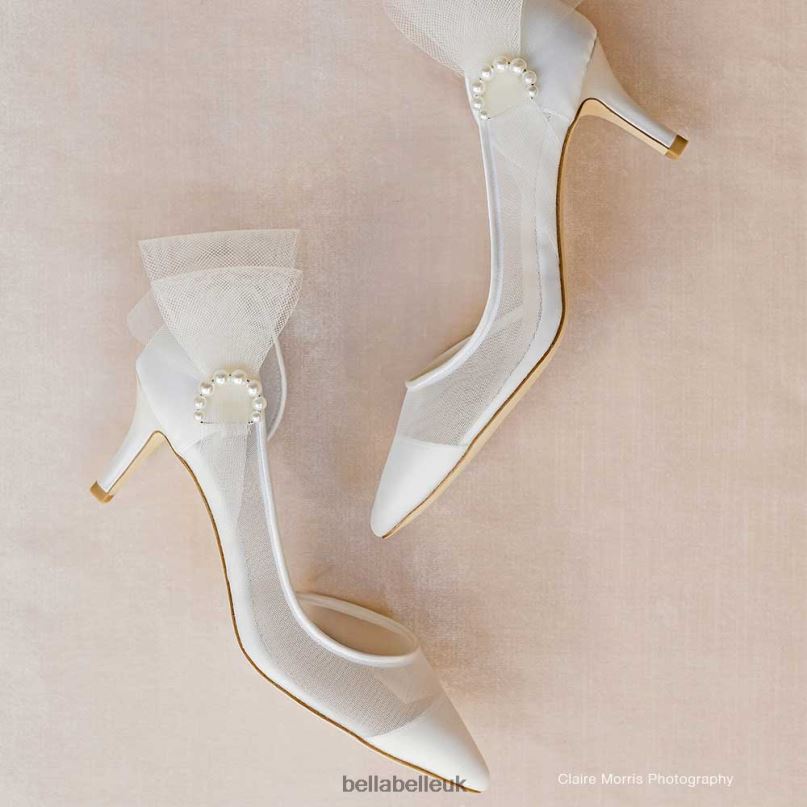 Bella Belle RAE Pearl Accent Closed Toe Ivory Kitten Heels 26802111