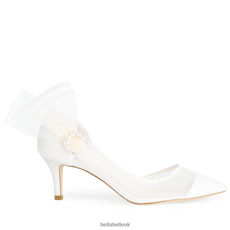 Bella Belle RAE Pearl Accent Closed Toe Ivory Kitten Heels 26802111