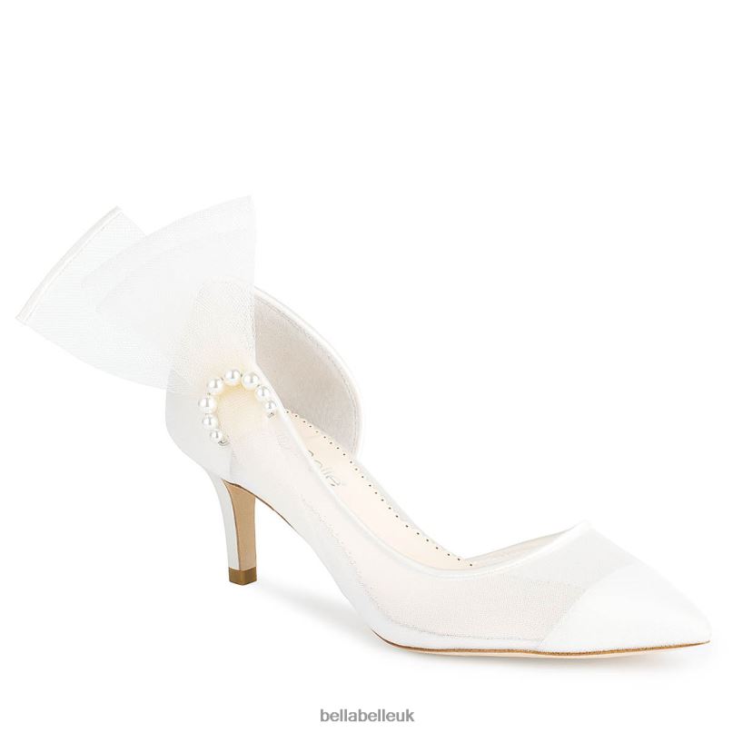 Bella Belle RAE Pearl Accent Closed Toe Ivory Kitten Heels 26802111