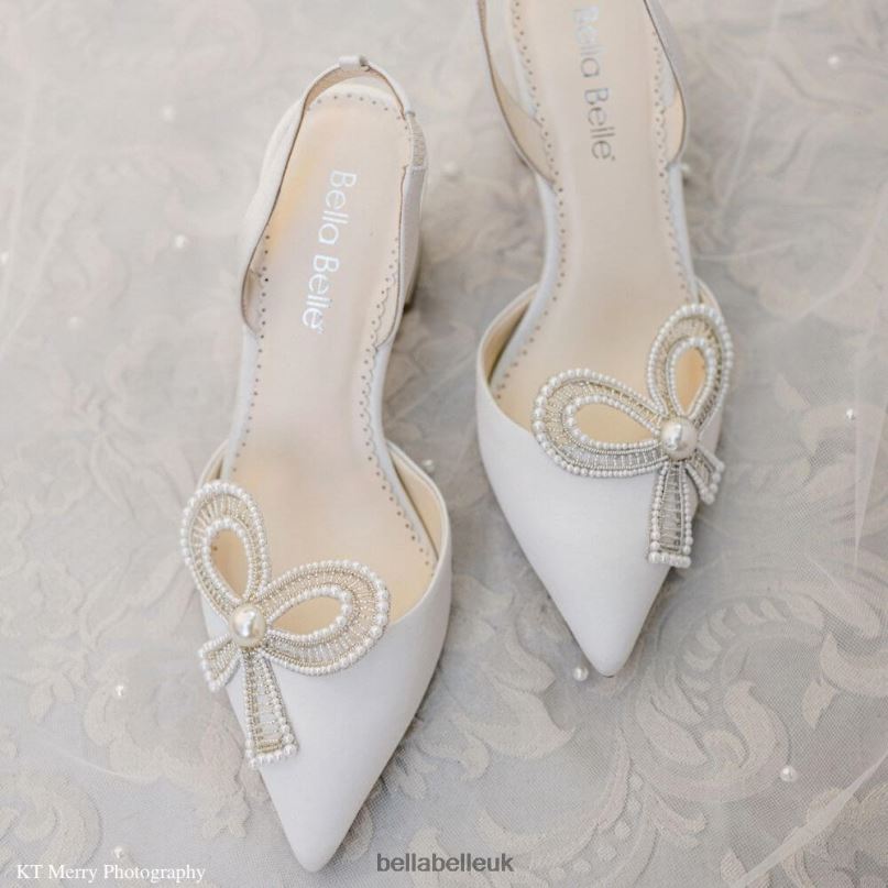 Bella Belle Slingback Block Heel Pearl Bow Shoes 2680263