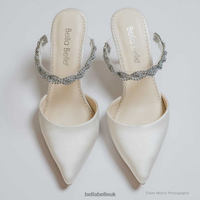 Bella Belle WREN Crystal Wedding Shoes Low Heel Bridal Mules 2680293