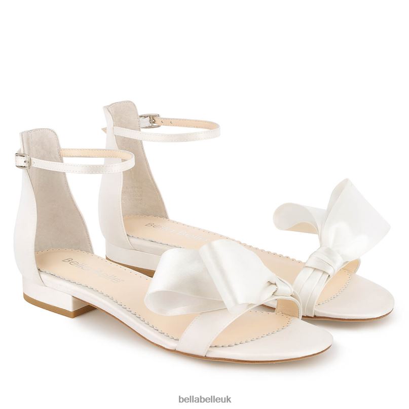 Bella Belle ZORA Ankle Strap Open Toe Wedding Flats with Silk Bow 26802106