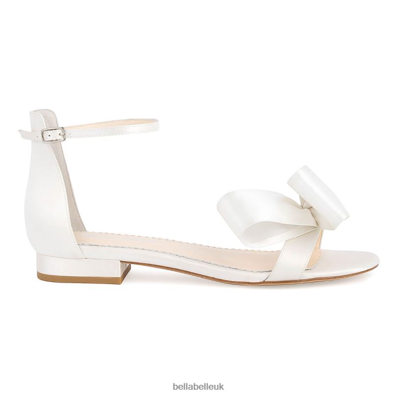Bella Belle ZORA Ankle Strap Open Toe Wedding Flats with Silk Bow 26802106