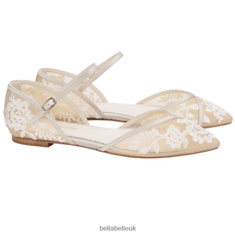 Bella Belle CELIA Lace Nude D'orsay Flats For Weddings 2680215