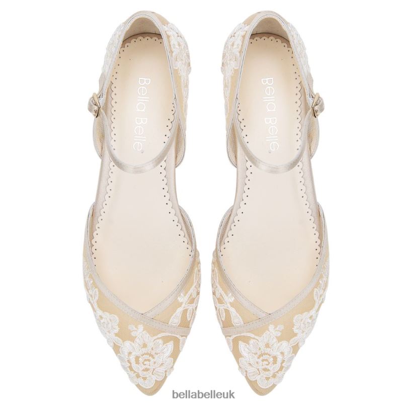 Bella Belle CELIA Lace Nude D'orsay Flats For Weddings 2680215