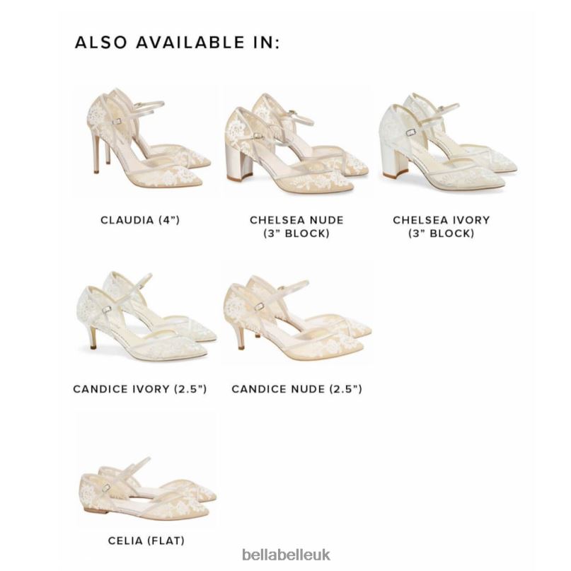 Bella Belle CHELSEA IVORY Floral Illusion Mesh Low Block Wedding Heels 2680213