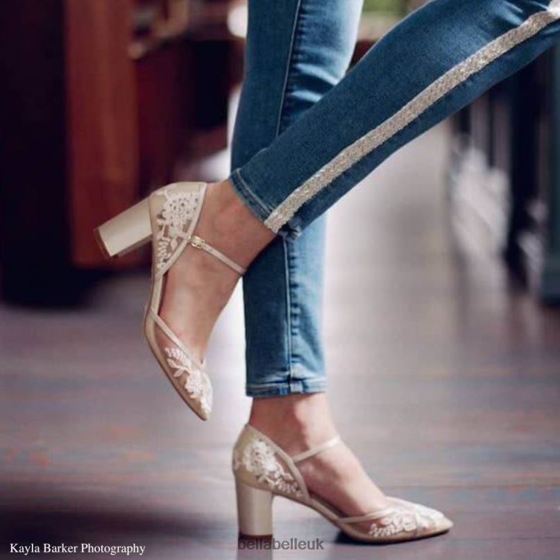 Bella Belle CHELSEA Lace Print Illusion Mesh Nude Block Heels 268028