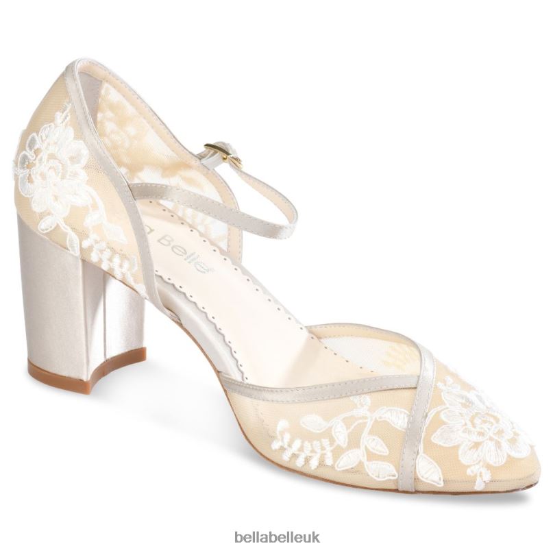 Bella Belle CHELSEA Lace Print Illusion Mesh Nude Block Heels 268028