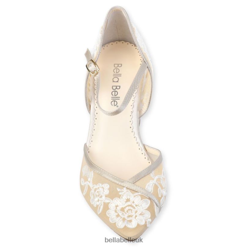 Bella Belle CHELSEA Lace Print Illusion Mesh Nude Block Heels 268028