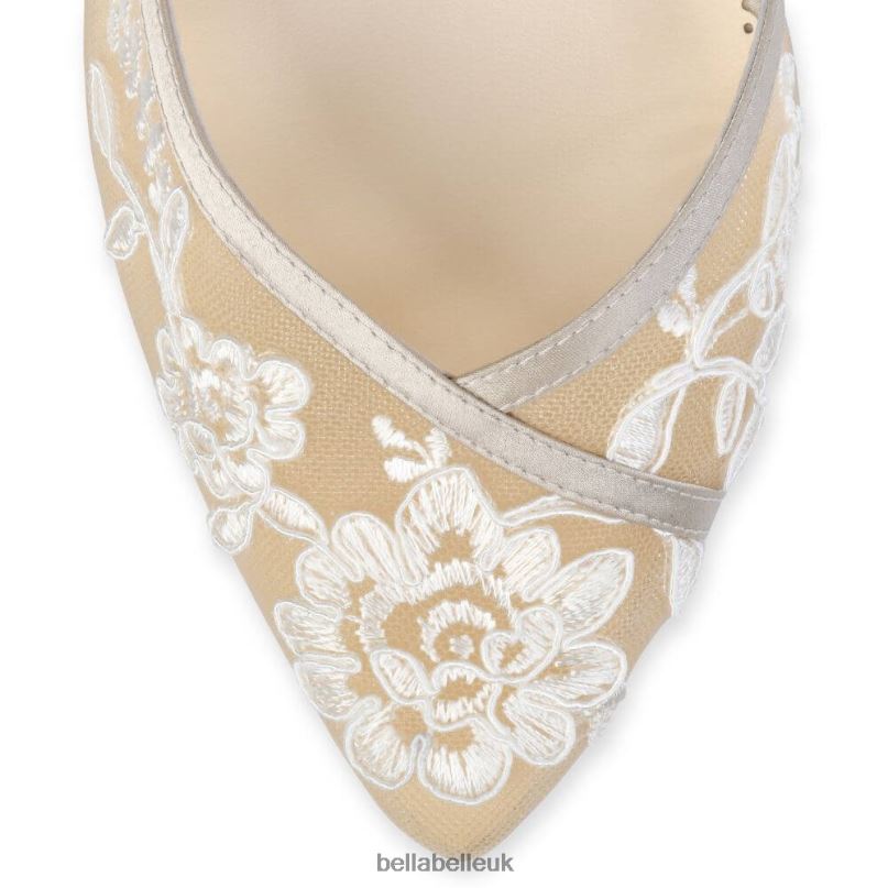 Bella Belle CHELSEA Lace Print Illusion Mesh Nude Block Heels 268028