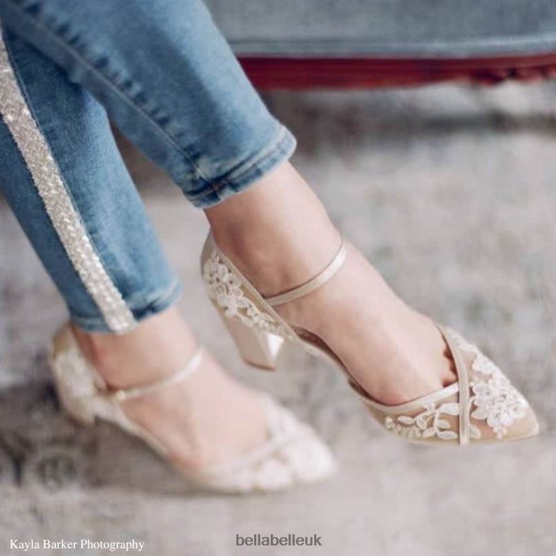 Bella Belle CHELSEA Lace Print Illusion Mesh Nude Block Heels 268028
