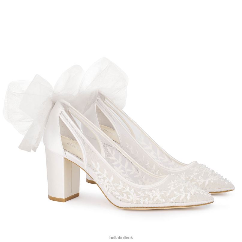 Bella Belle EASTON Slingback Block Heel Wedding Shoes with Tulle Bow 2680226