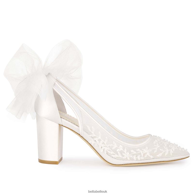 Bella Belle EASTON Slingback Block Heel Wedding Shoes with Tulle Bow 2680226