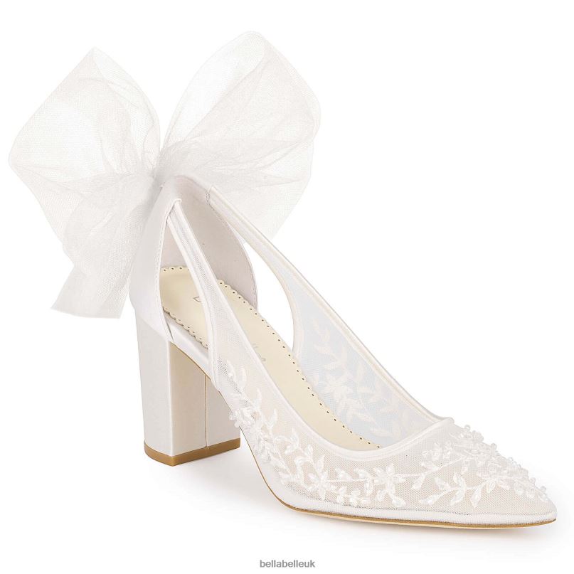 Bella Belle EASTON Slingback Block Heel Wedding Shoes with Tulle Bow 2680226