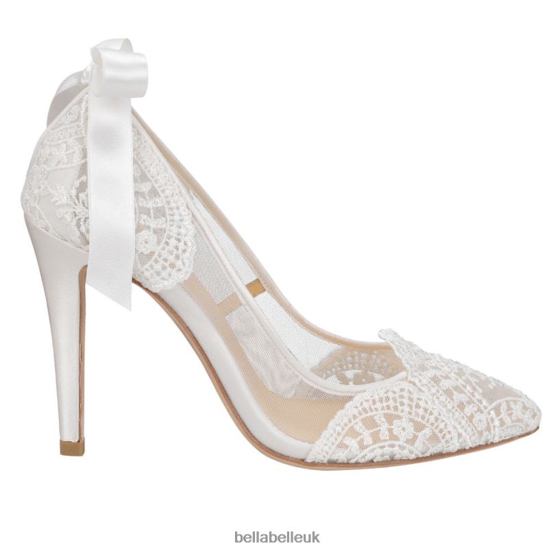 Bella Belle GISELLE Ivory Lace Boho Wedding Heels with Ribbon Tie 2680211