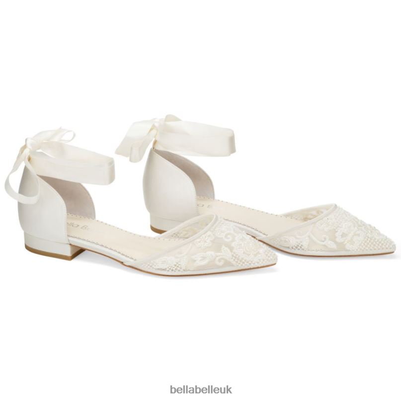 Bella Belle IVY Floral Embroidered Lace Flats for Wedding with Pearls 2680222