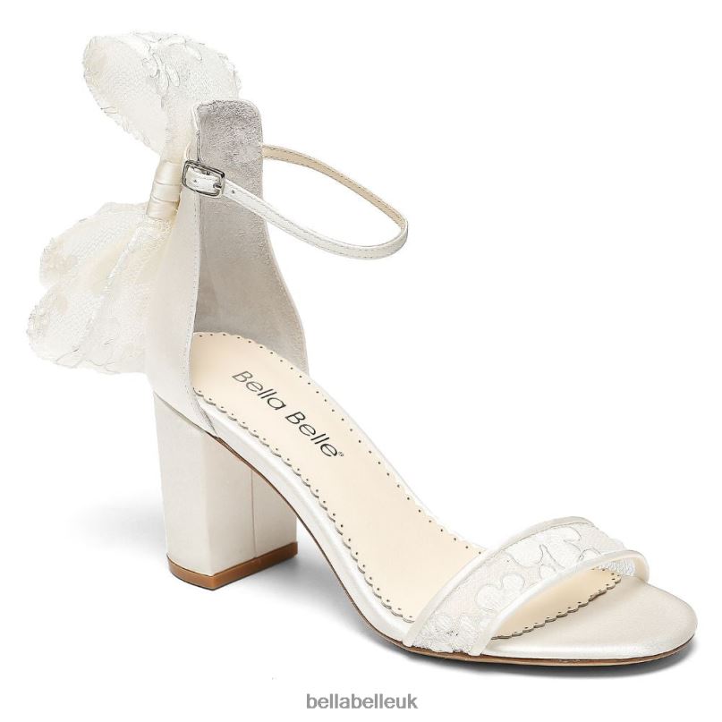 Bella Belle LAURIE Ivory Lace Open Toe Block Heels with Bow 2680229