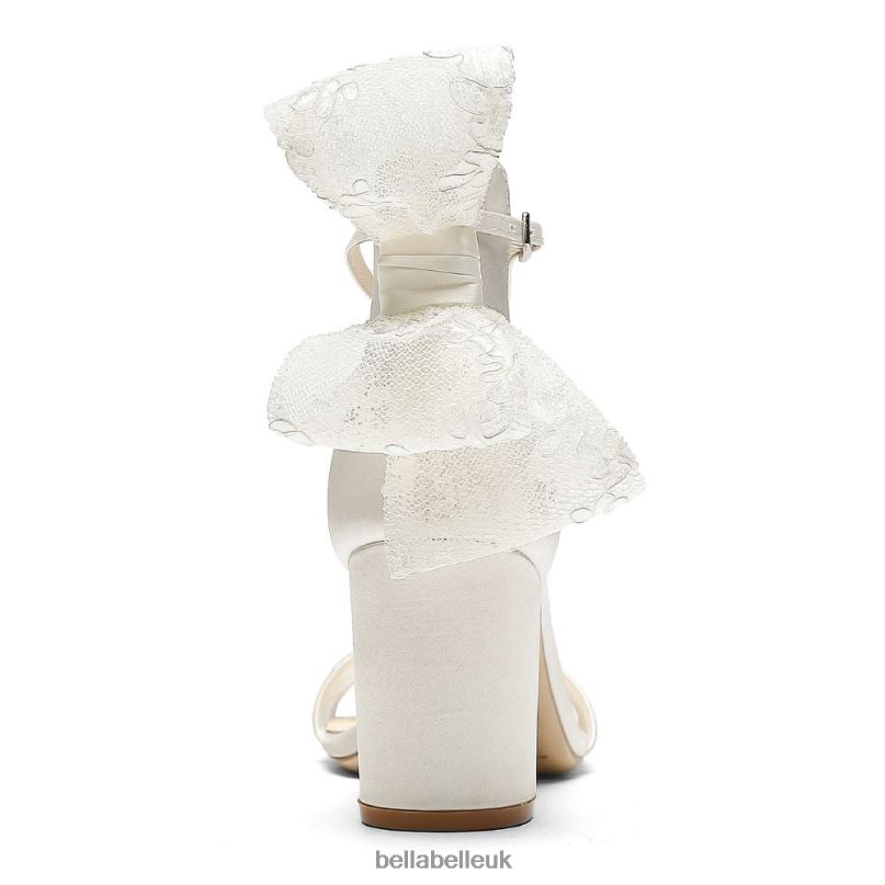 Bella Belle LAURIE Ivory Lace Open Toe Block Heels with Bow 2680229