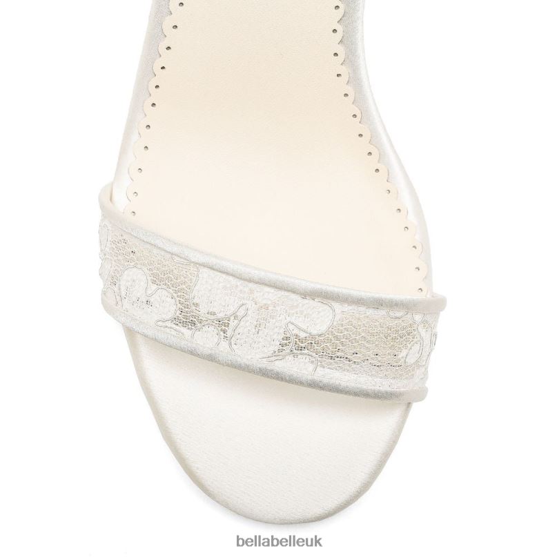 Bella Belle LAURIE Ivory Lace Open Toe Block Heels with Bow 2680229