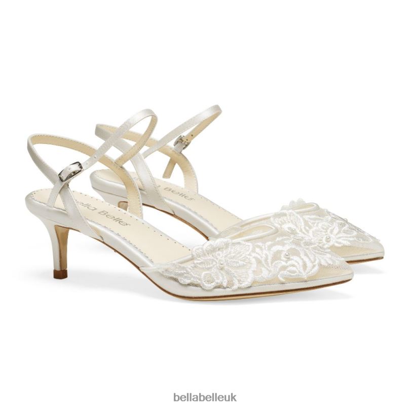 Bella Belle MINA Floral Lace Low Heel Shoes with Pearl Accents 2680217