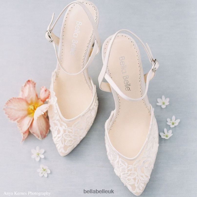 Bella Belle MINA Floral Lace Low Heel Shoes with Pearl Accents 2680217