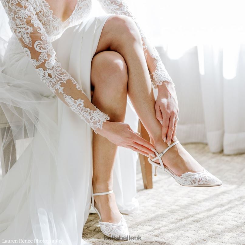 Bella Belle MINA Floral Lace Low Heel Shoes with Pearl Accents 2680217