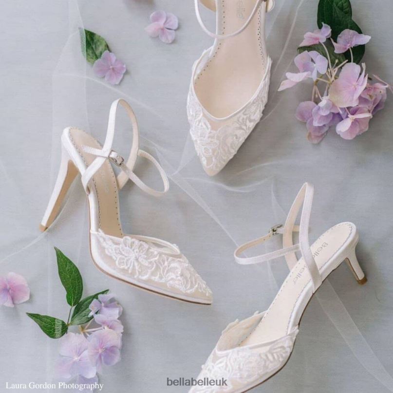 Bella Belle MINA Floral Lace Low Heel Shoes with Pearl Accents 2680217