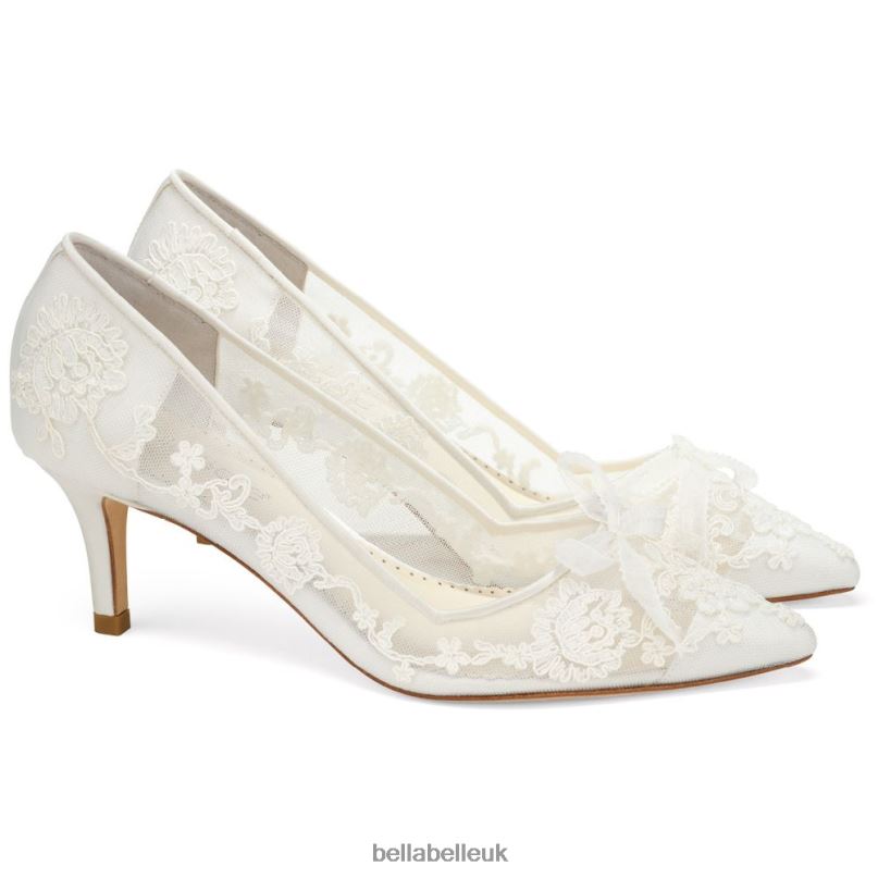 Bella Belle MONICA Lace Embroidered Ivory Bridal Kitten Heels 2680219