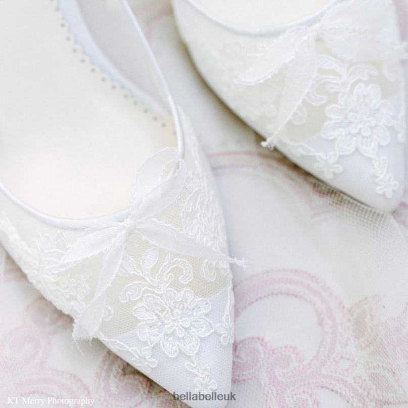 Bella Belle MONICA Lace Embroidered Ivory Bridal Kitten Heels 2680219