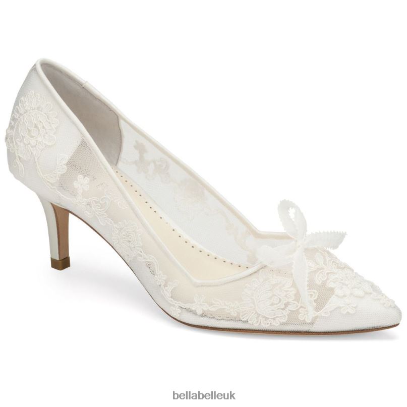 Bella Belle MONICA Lace Embroidered Ivory Bridal Kitten Heels 2680219