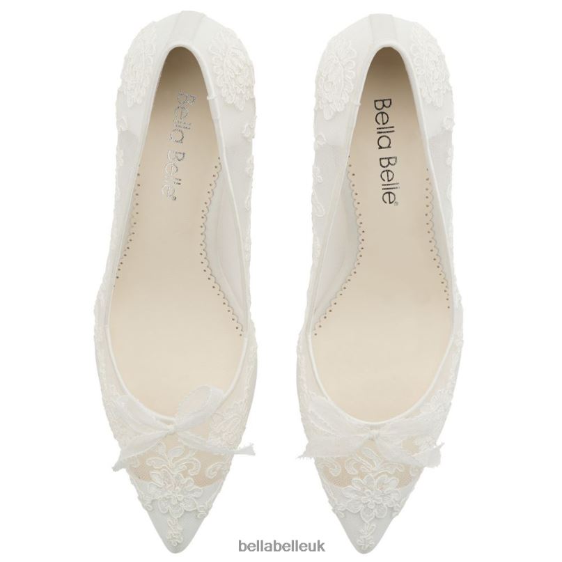 Bella Belle MONICA Lace Embroidered Ivory Bridal Kitten Heels 2680219