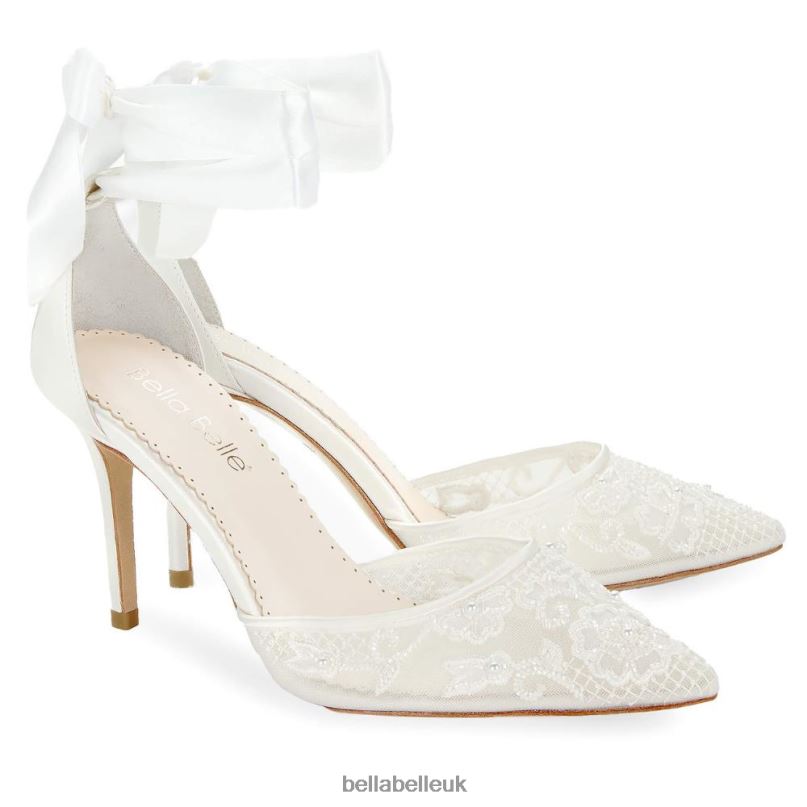 Bella Belle PENELOPE Ankle Wrap Lace Ivory Wedding Shoes with Pearls 2680221