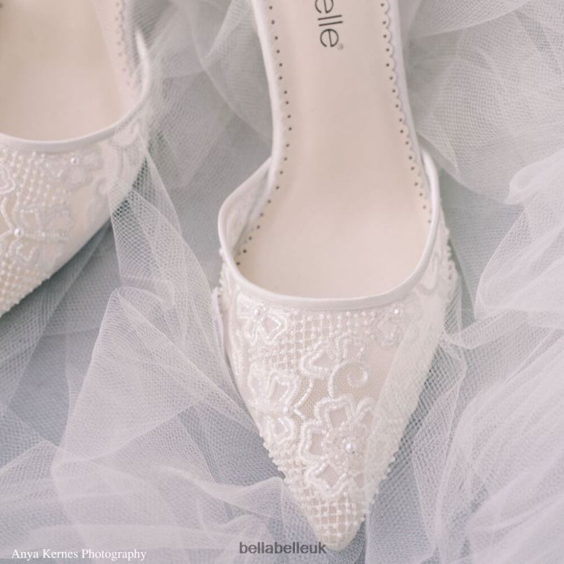 Bella Belle PENELOPE Ankle Wrap Lace Ivory Wedding Shoes with Pearls 2680221