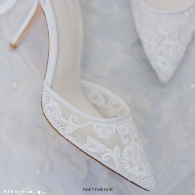 Bella Belle PENELOPE Ankle Wrap Lace Ivory Wedding Shoes with Pearls 2680221