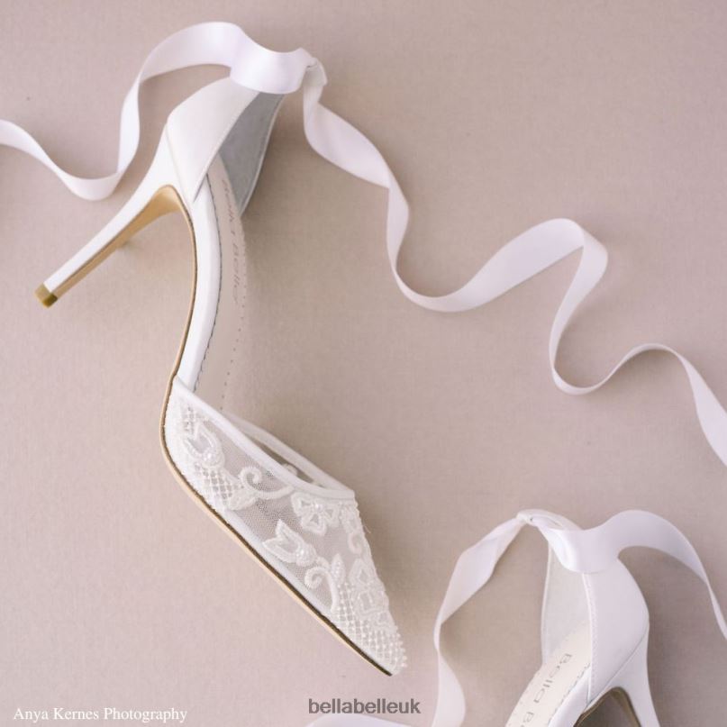 Bella Belle PENELOPE Ankle Wrap Lace Ivory Wedding Shoes with Pearls 2680221